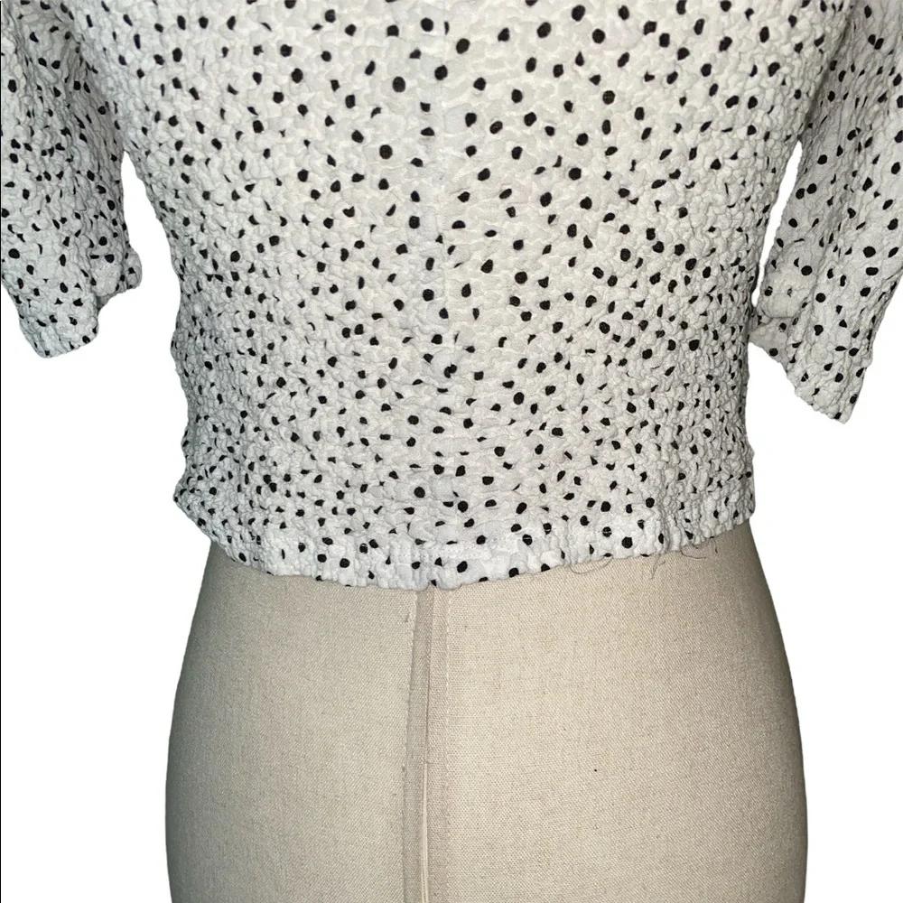Zara Polka Dot Smocked Puff Sleeve Crinkle Crop Top - S